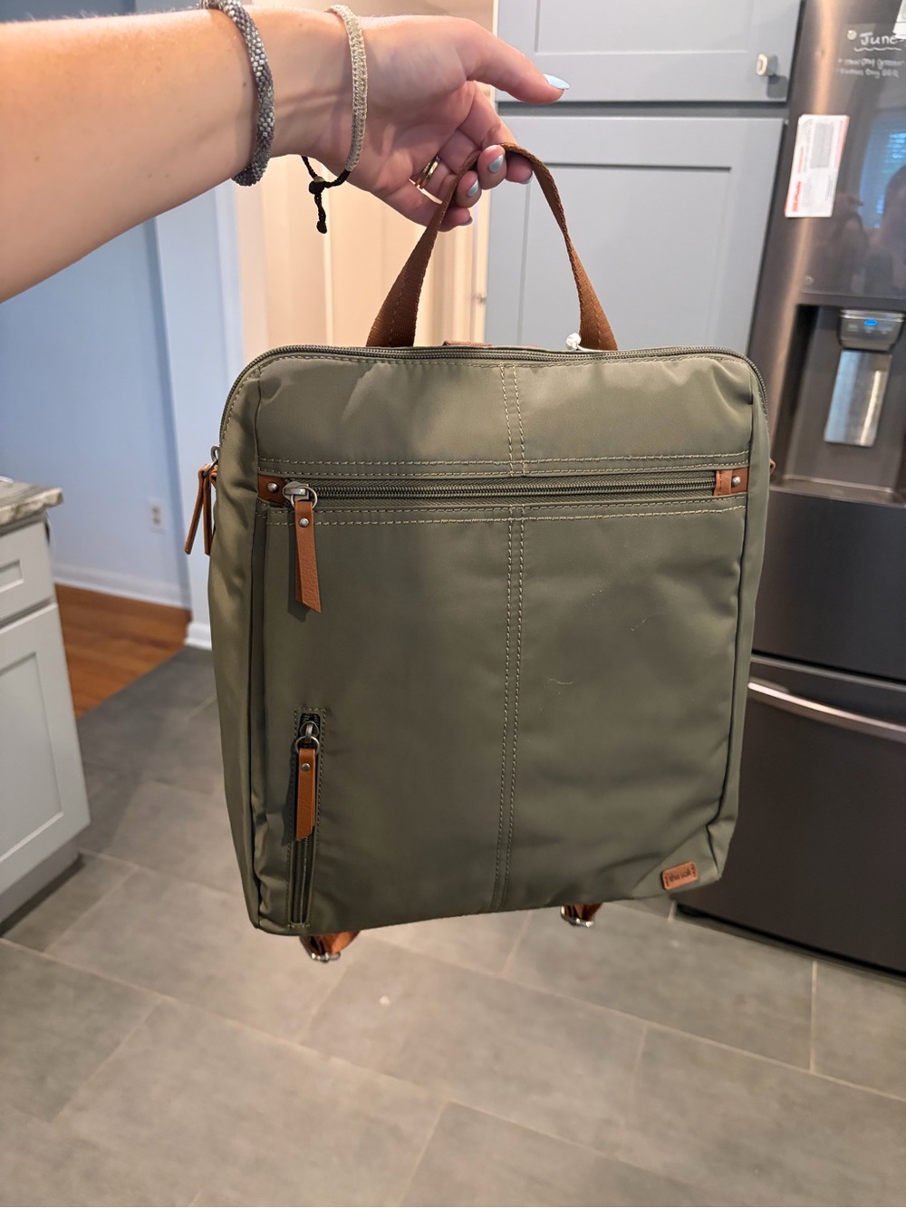 NWT - The Sak Olive Green Nylon Backpack with Brown Accents